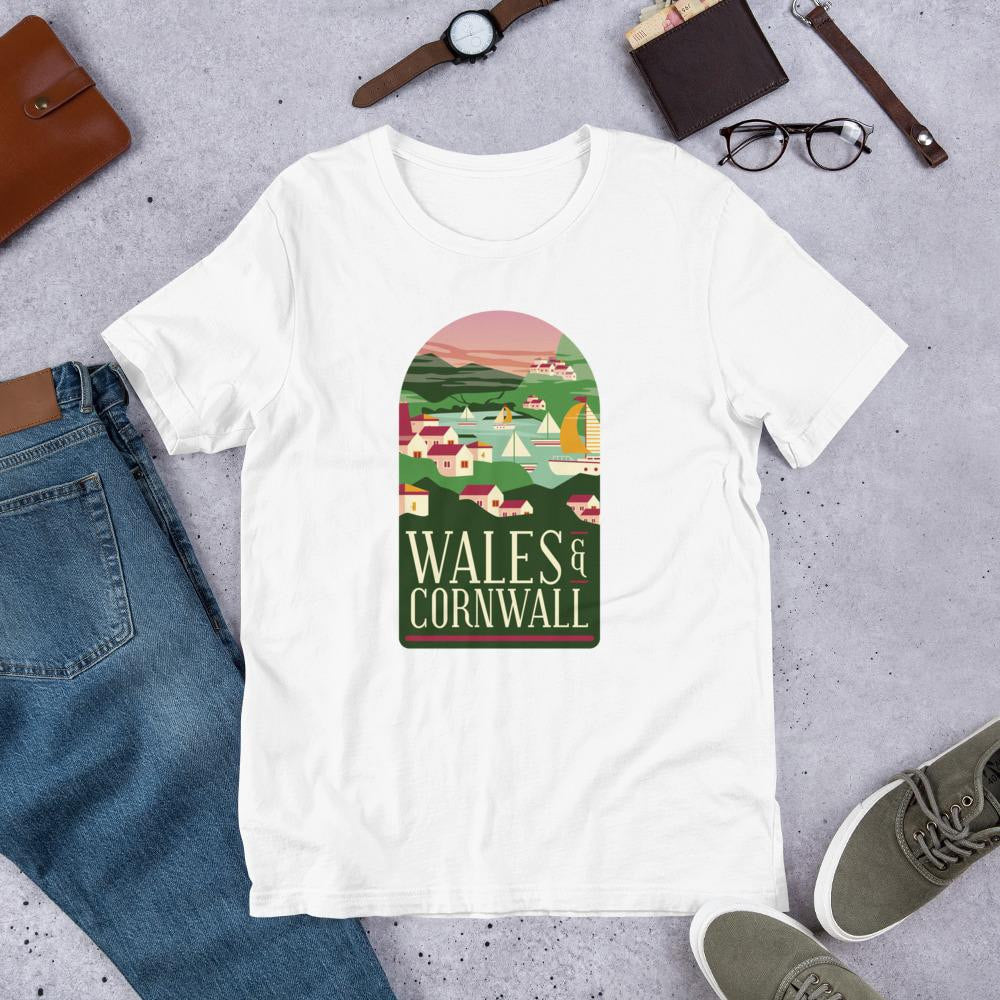 Wales & Cornwall Half Sleeve T-Shirt — White