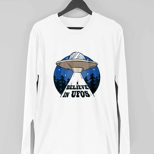 Alien Spaceship Full Sleeve T-Shirt — White