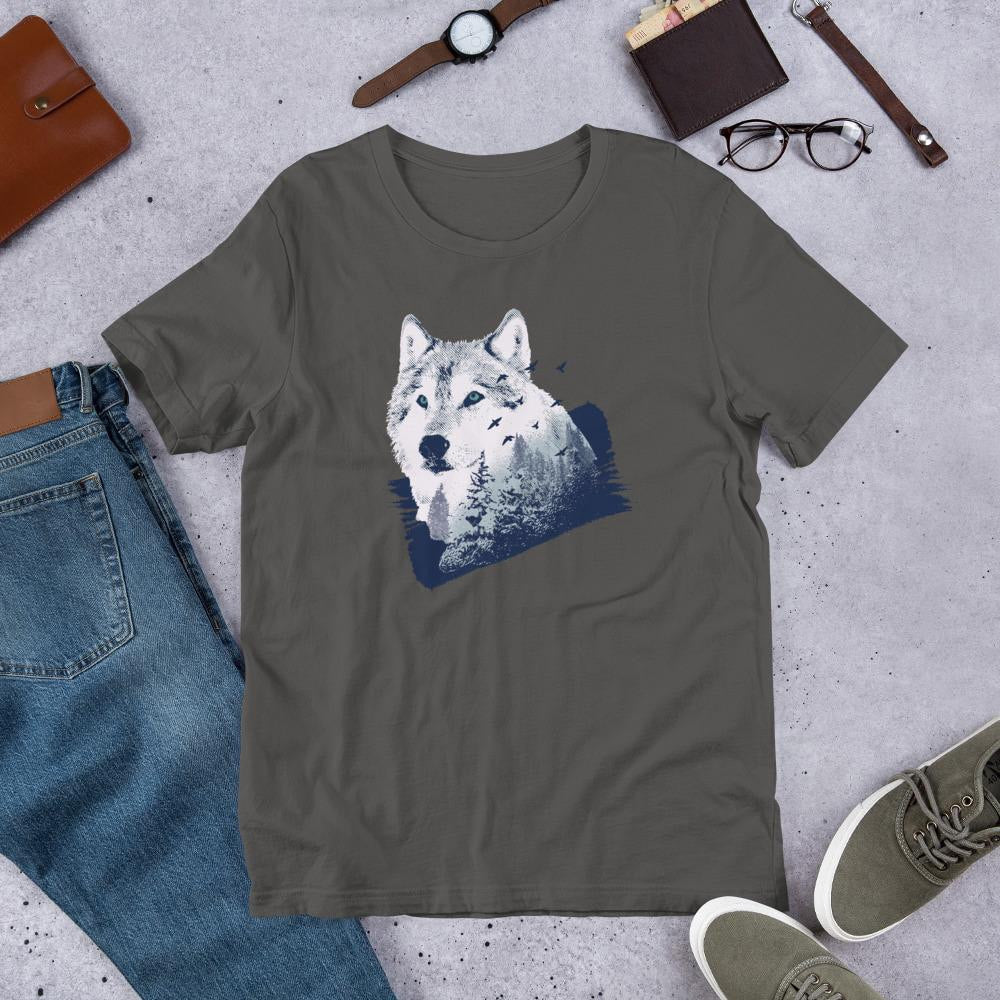 Forest Wolf Half Sleeve T-Shirt — Charcoal