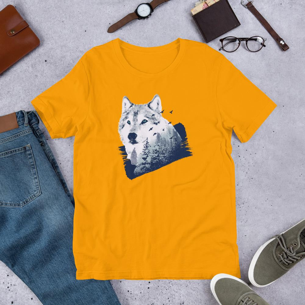 Forest Wolf Half Sleeve T-Shirt — Gold