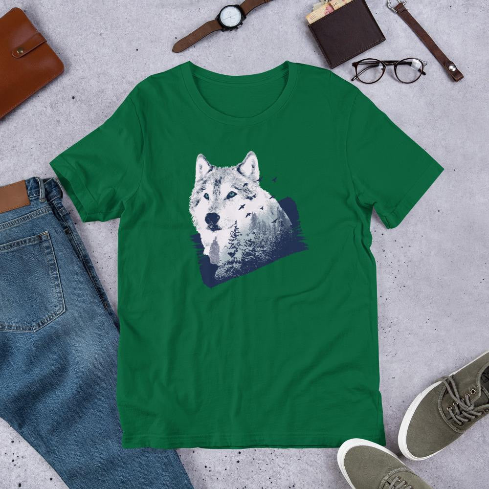 Forest Wolf Half Sleeve T-Shirt — Green
