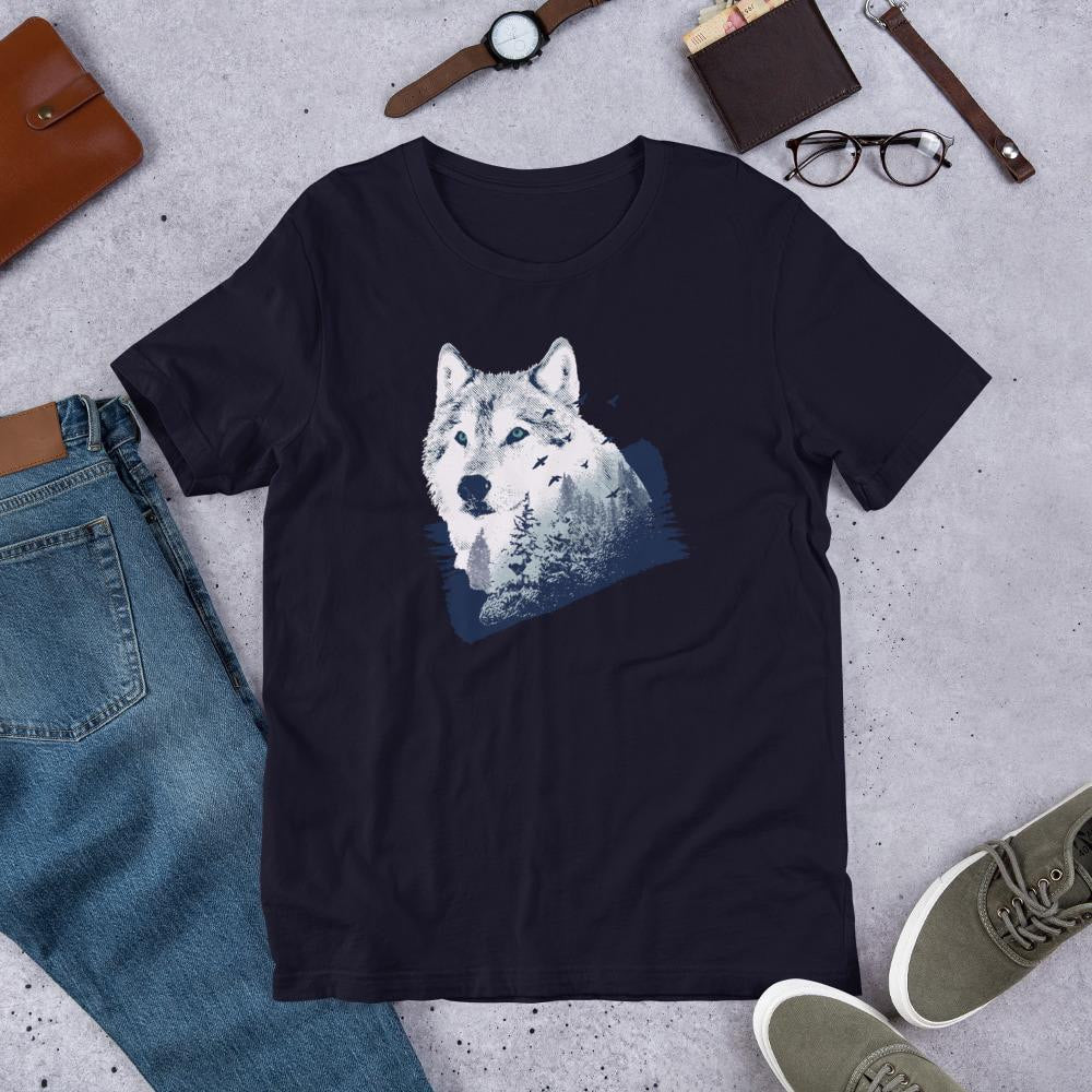 Forest Wolf Half Sleeve T-Shirt — Navy