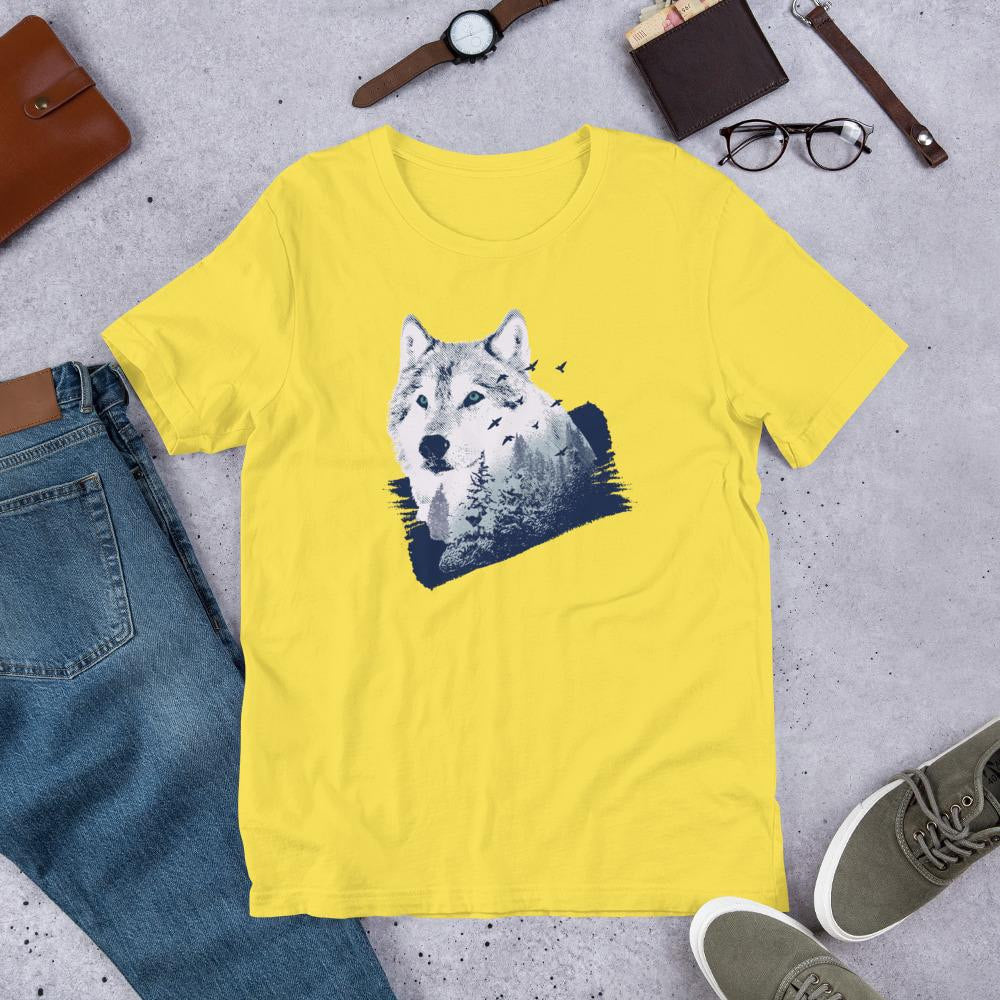 Forest Wolf Half Sleeve T-Shirt — Yellow