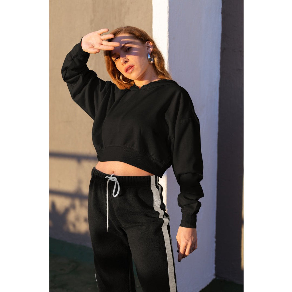 Plain Women's Crop Hoodie — Black