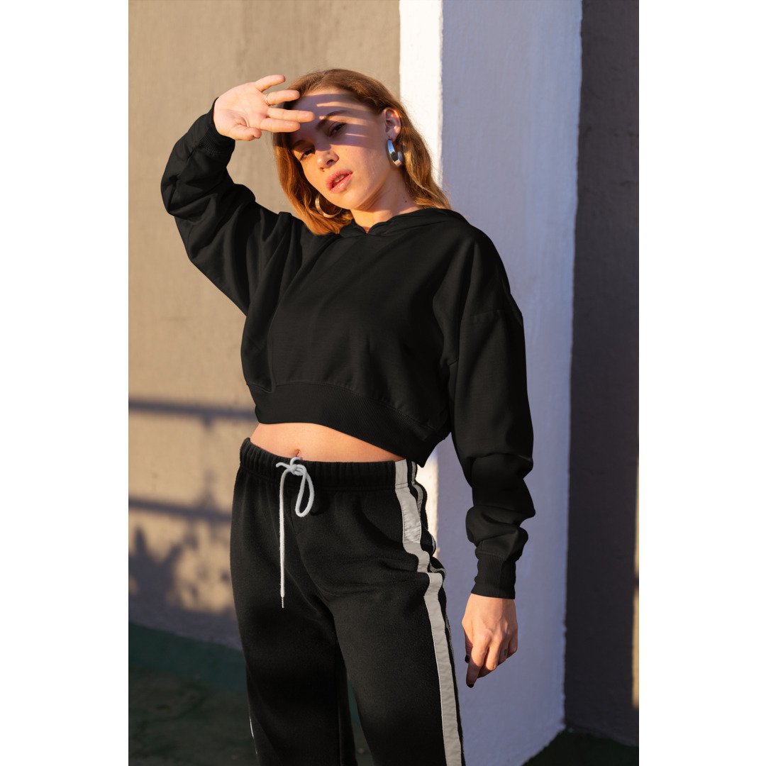 Plain Women's Crop Hoodie — Black