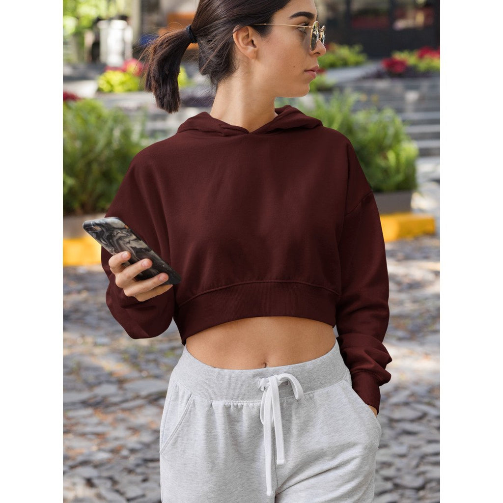 Plain Women's Crop Hoodie — Maroon
