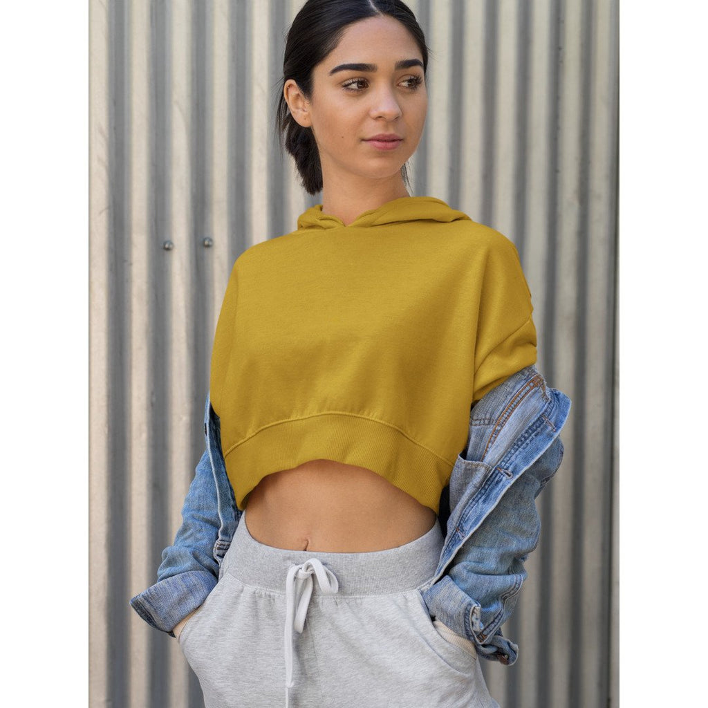 Plain Women's Crop Hoodie — Mustard