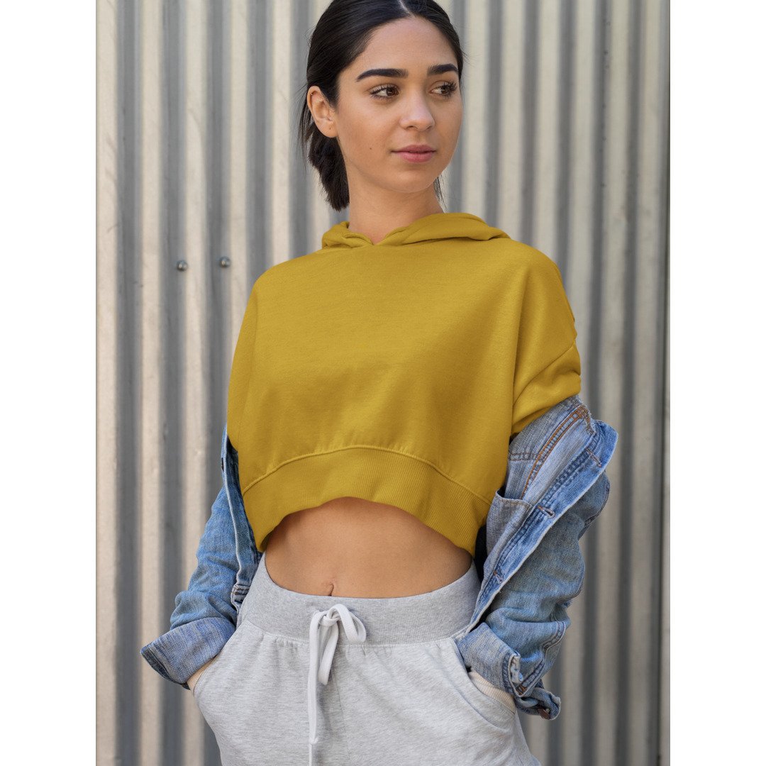 Plain Women's Crop Hoodie — Mustard