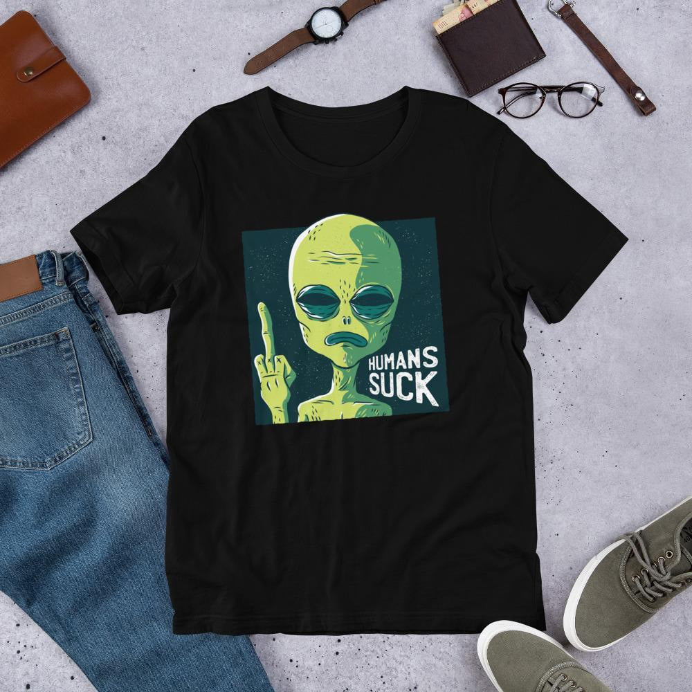Humans Suck Alien Unisex Half Sleeve T-Shirt — Black