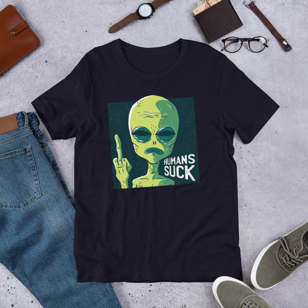 Humans Suck Alien Unisex Half Sleeve T-Shirt — Navy