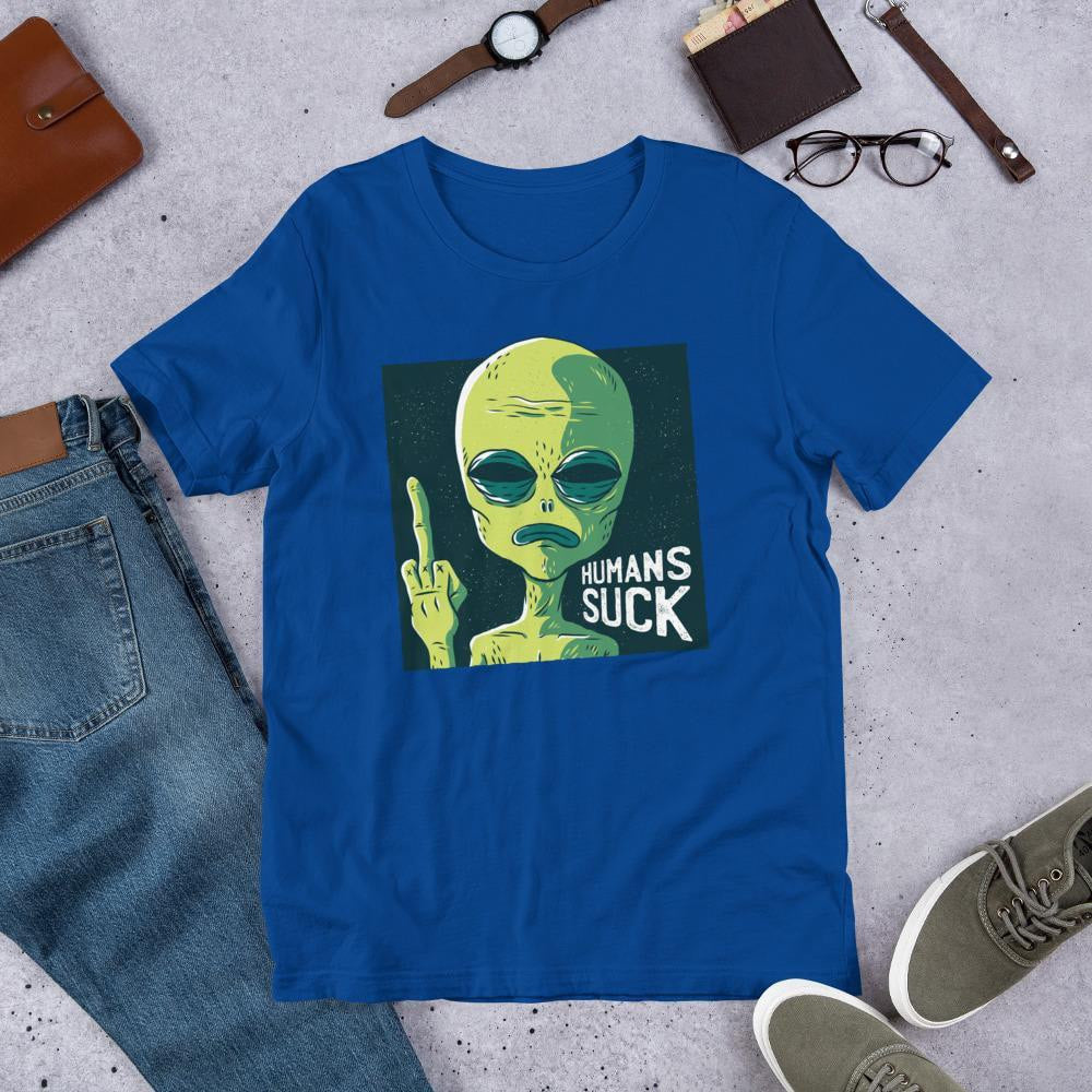 Humans Suck Alien Unisex Half Sleeve T-Shirt — Blue