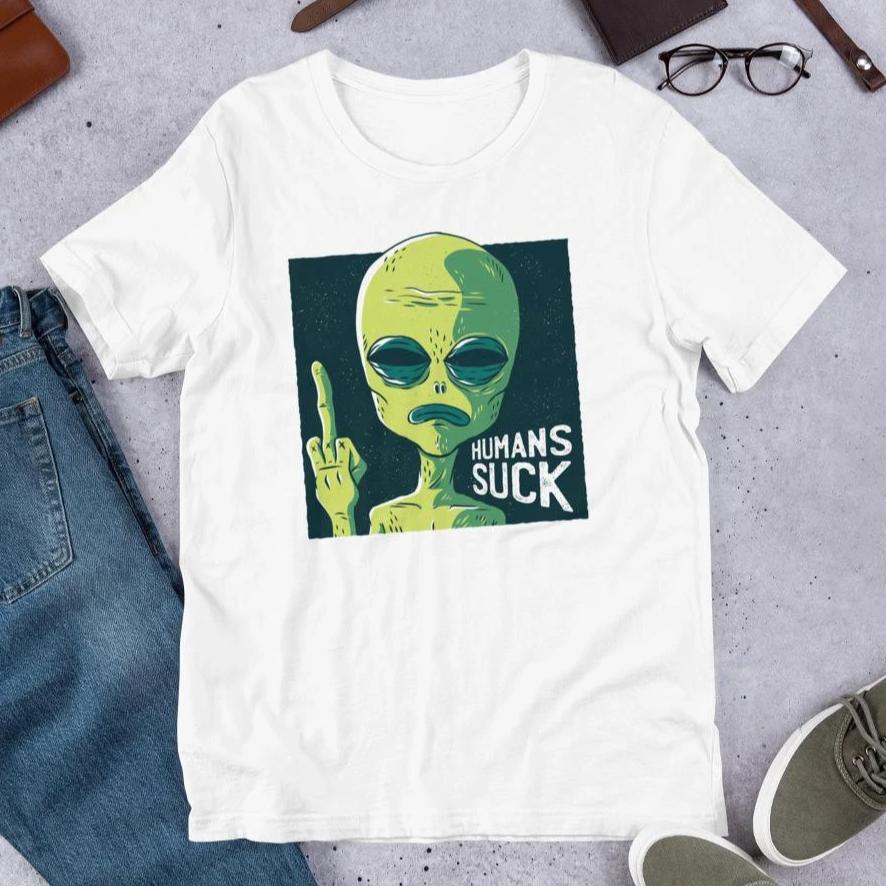 Humans Suck Alien Half Sleeve T-Shirt — front view