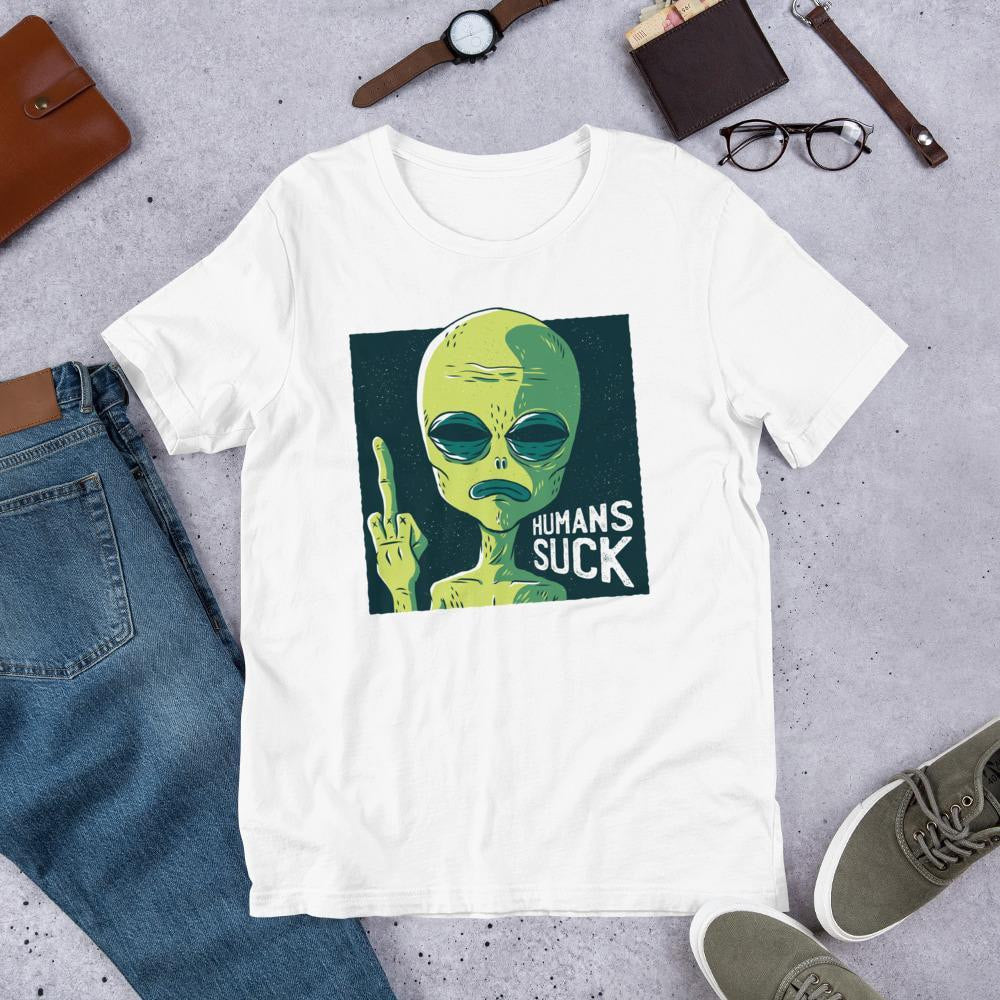 Humans Suck Alien Unisex Half Sleeve T-Shirt — front view