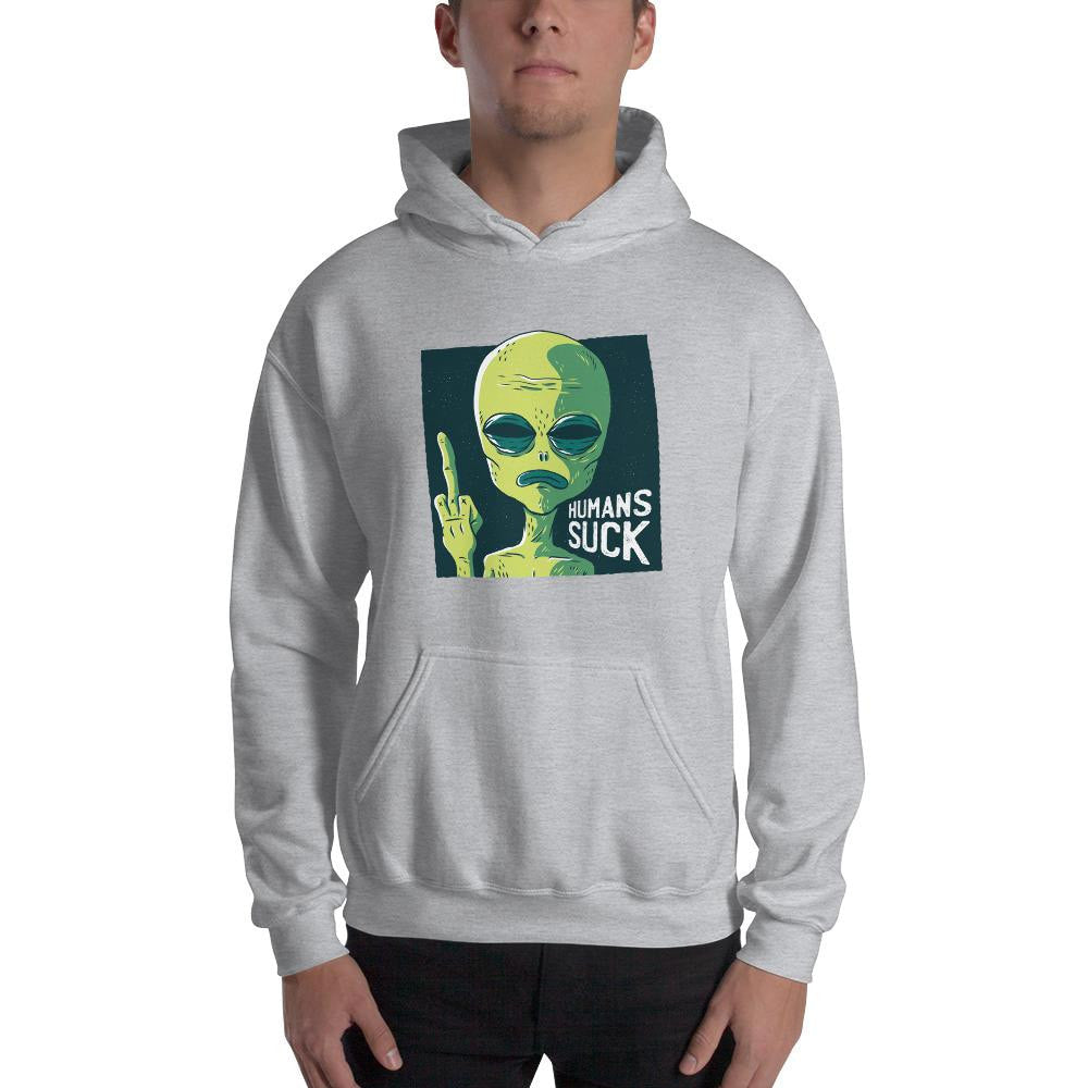 Humans Suck Alien Unisex Hooded Sweatshirt — detail view 4