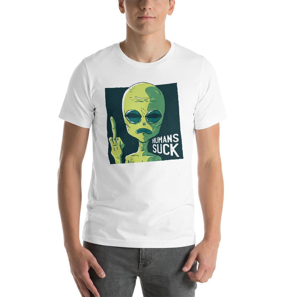Humans Suck Alien Unisex Half Sleeve T-Shirt — White