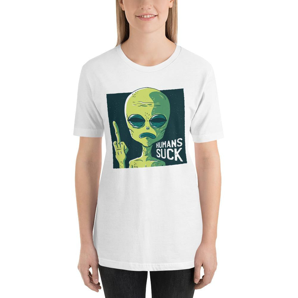Humans Suck Alien Half Sleeve T-Shirt — White