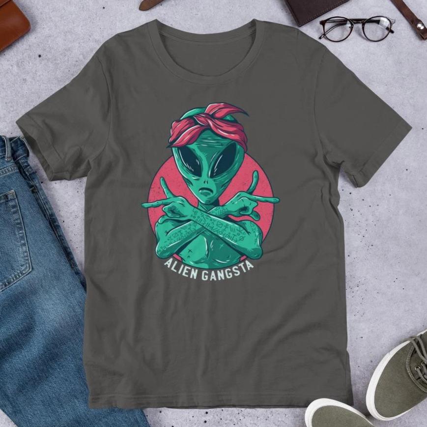 Alien Gangsta Half Sleeve T-Shirt — Charcoal