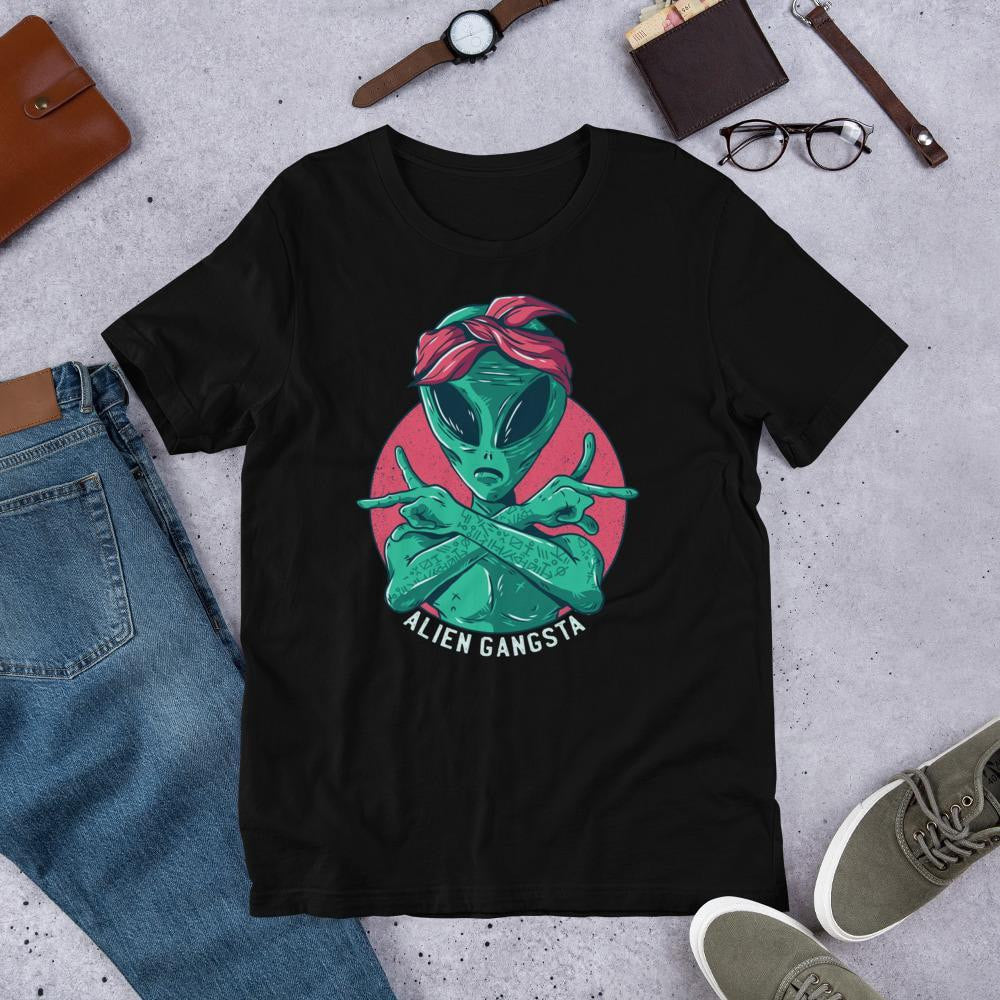 Alien Gangsta Unisex Half Sleeve T-Shirt — Black