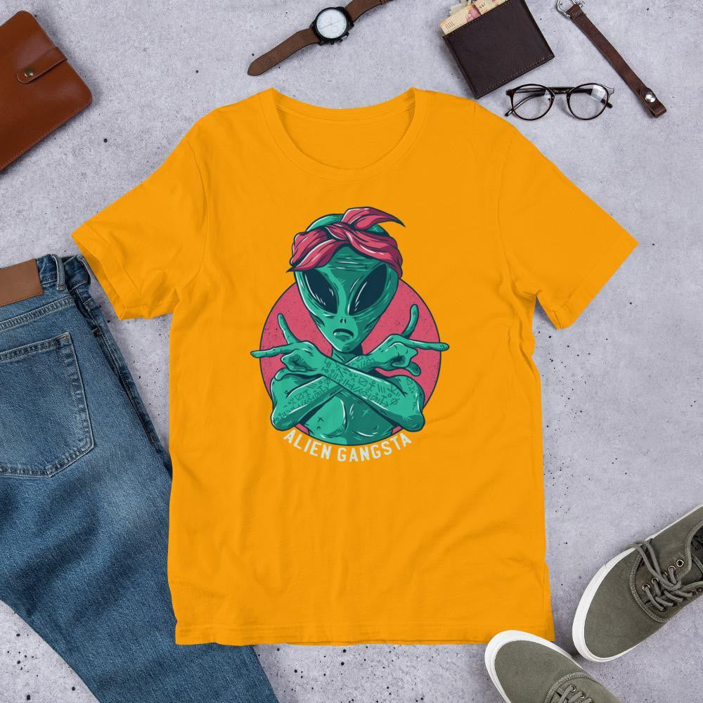Alien Gangsta Unisex Half Sleeve T-Shirt — Gold