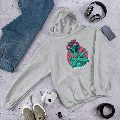 Alien Gangsta Unisex Hooded Sweatshirt — Grey