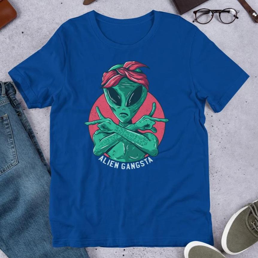 Alien Gangsta Half Sleeve T-Shirt — Blue