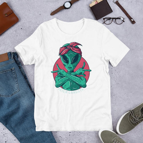 Alien Gangsta Unisex Half Sleeve T-Shirt — White