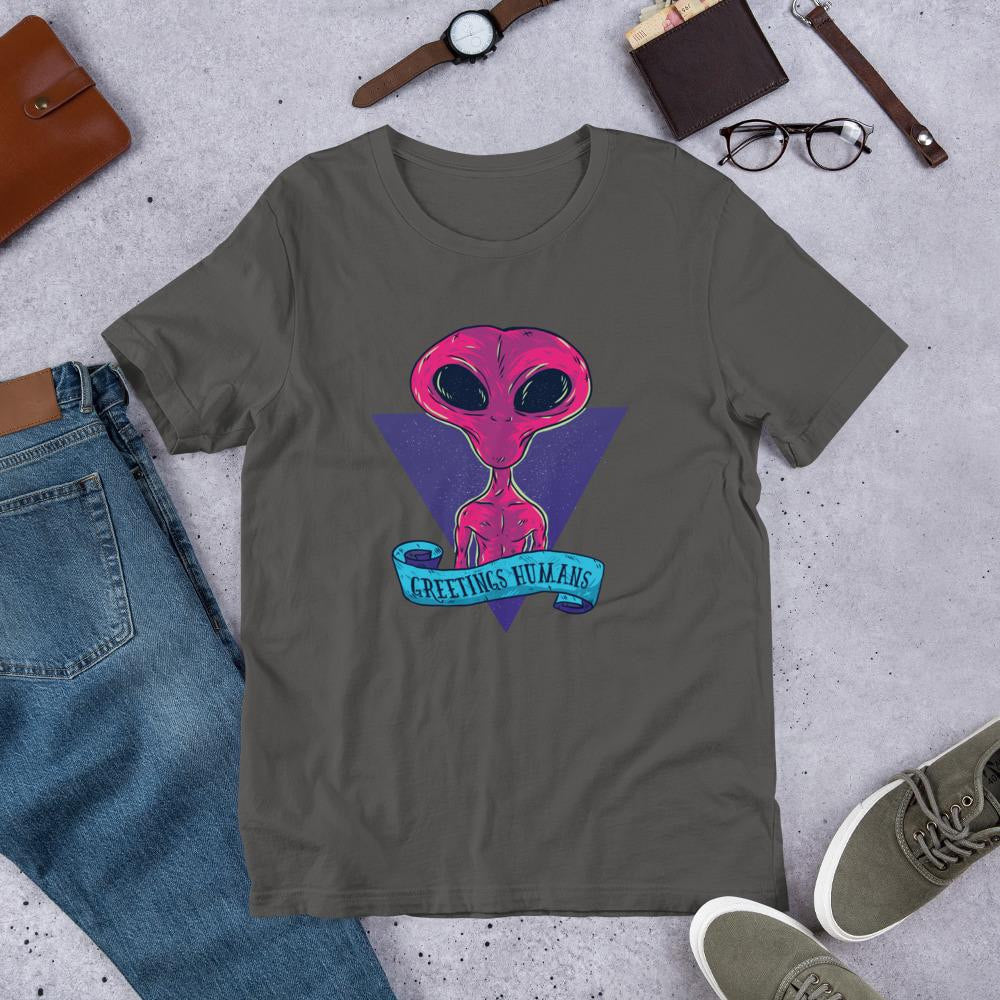 Greetings Humans Half Sleeve T-Shirt — Charcoal