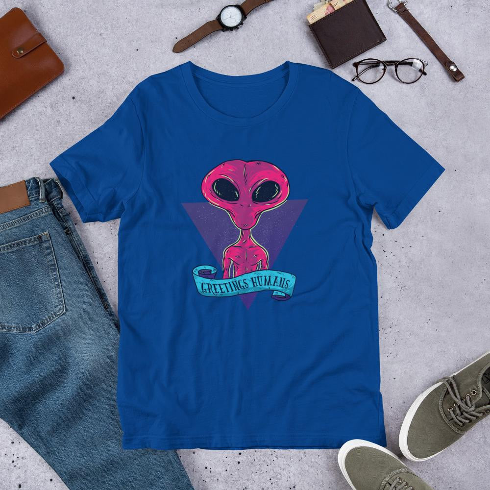 Greetings Humans Half Sleeve T-Shirt — Blue