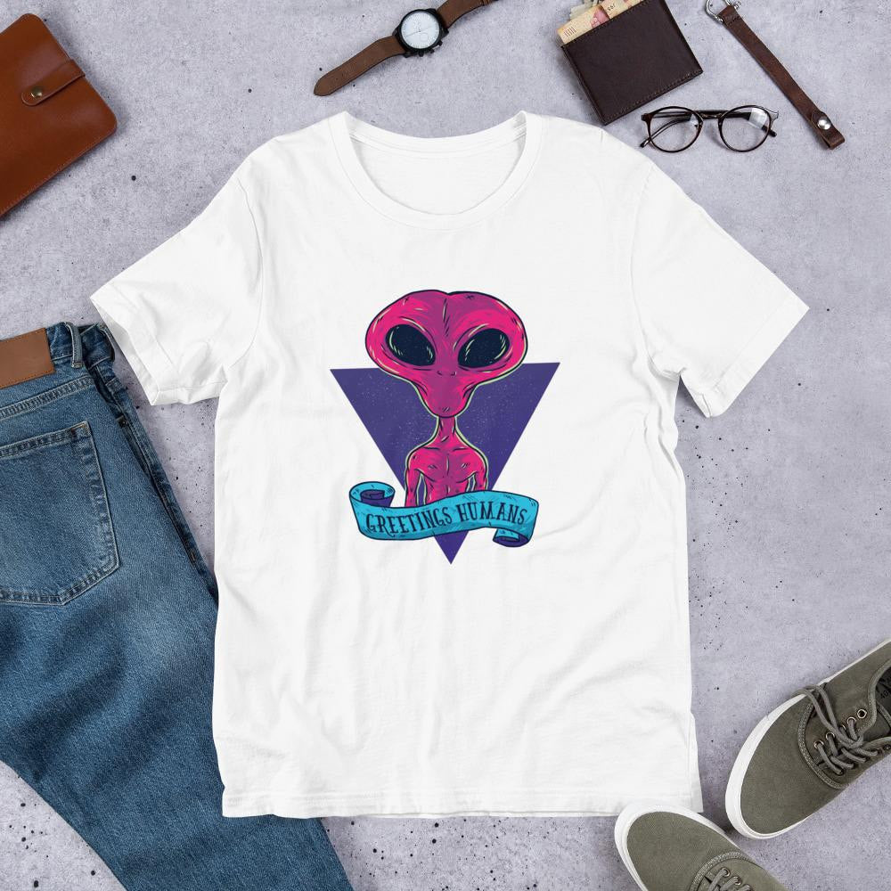 Greetings Humans Half Sleeve T-Shirt — White