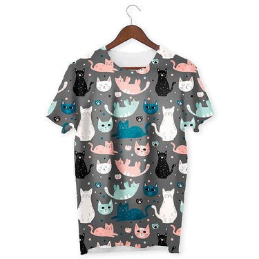 Cats & Paws Pattern T-Shirt #Charcoal