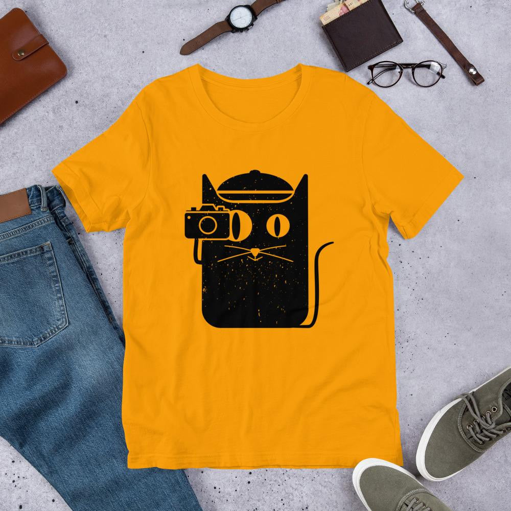 Cat and Camera Half Sleeve T-Shirt — front view