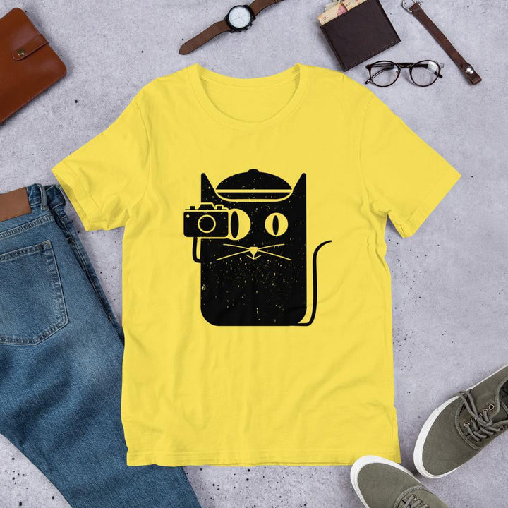 Cat and Camera Half Sleeve T-Shirt
