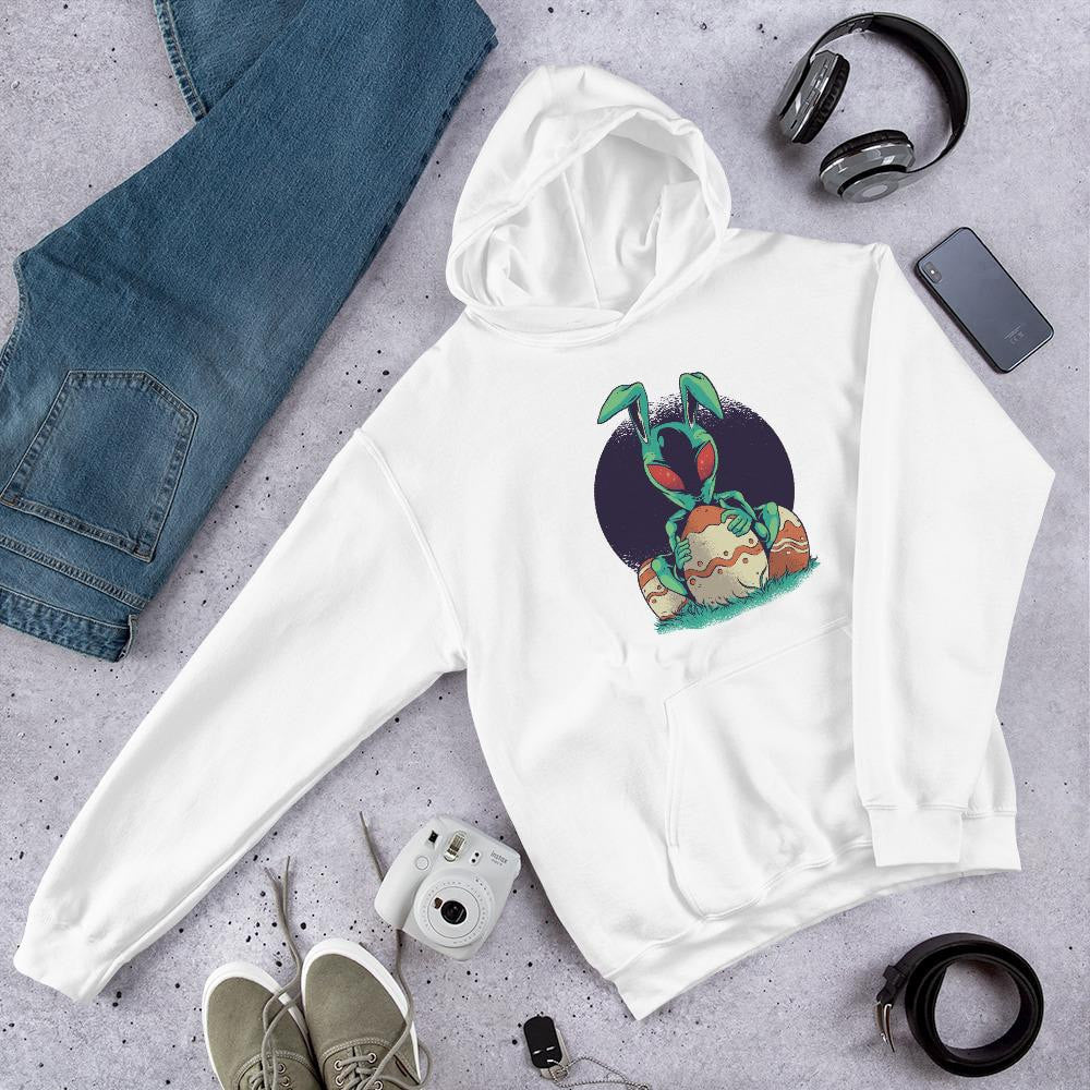 Easter Alien Unisex Hooded Sweatshirt — White