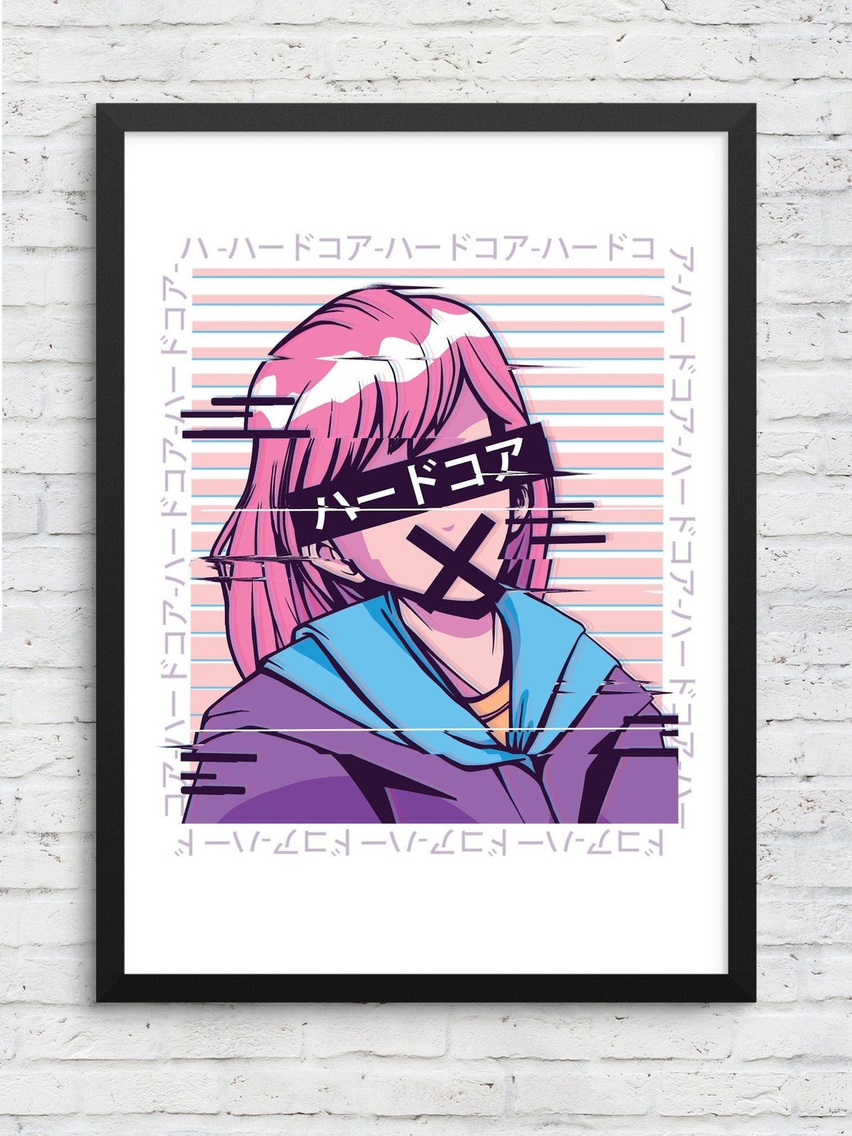 Glitch Anime Girl Framed Poster — A3 12 X 18 Inch