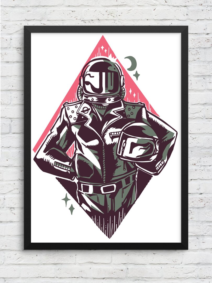 Astronaut Biker Framed Poster — A3 12 X 18 Inch