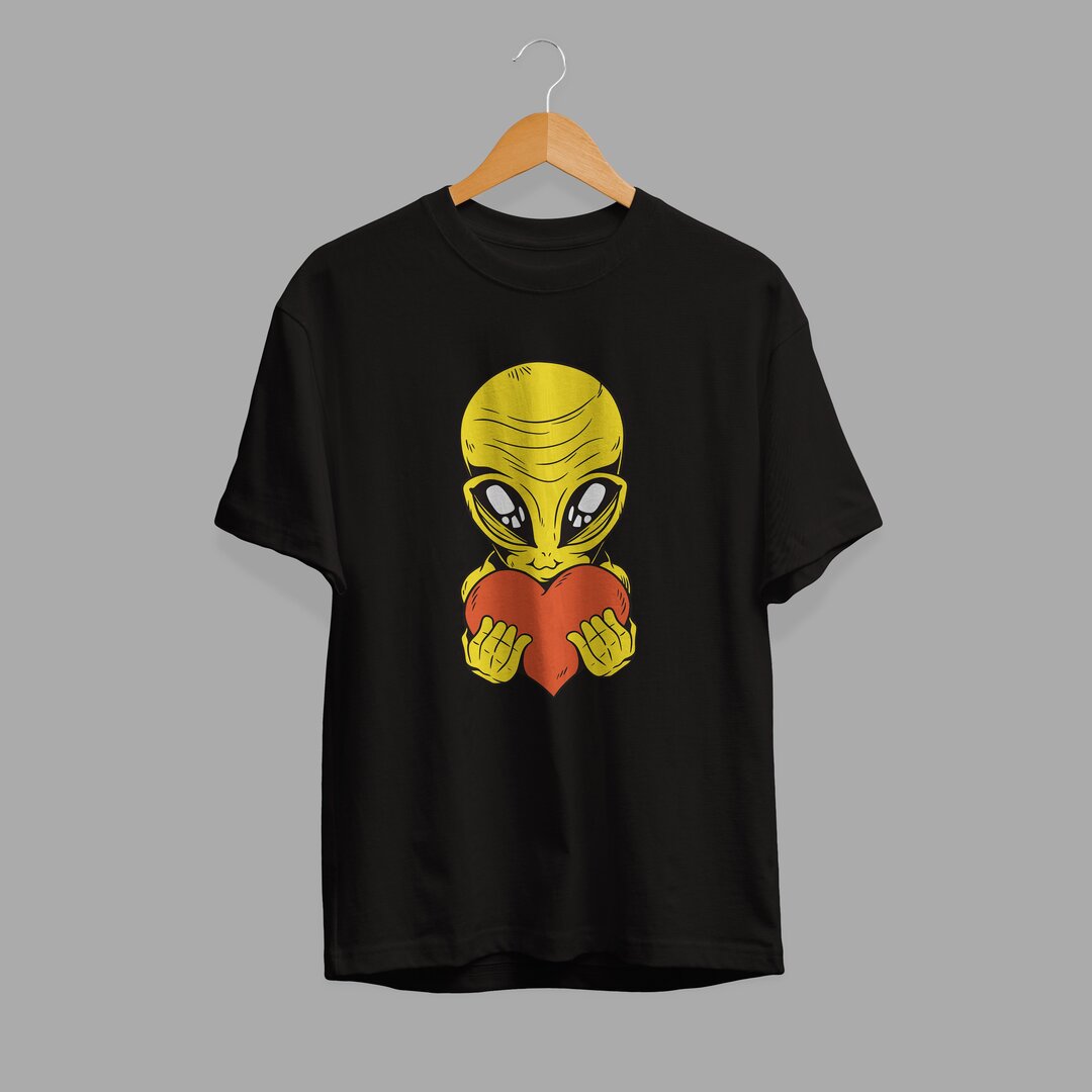 Alien With Heart Half-Sleeve T-Shirt