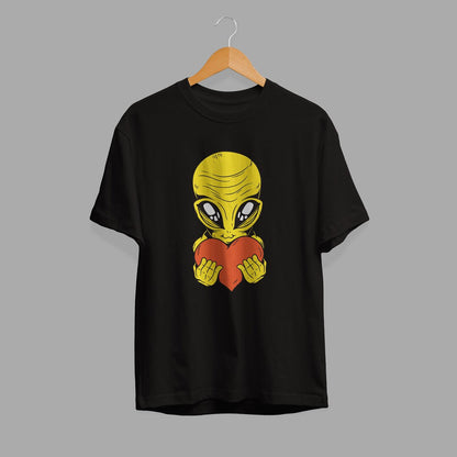 Alien With Heart Half-Sleeve T-Shirt