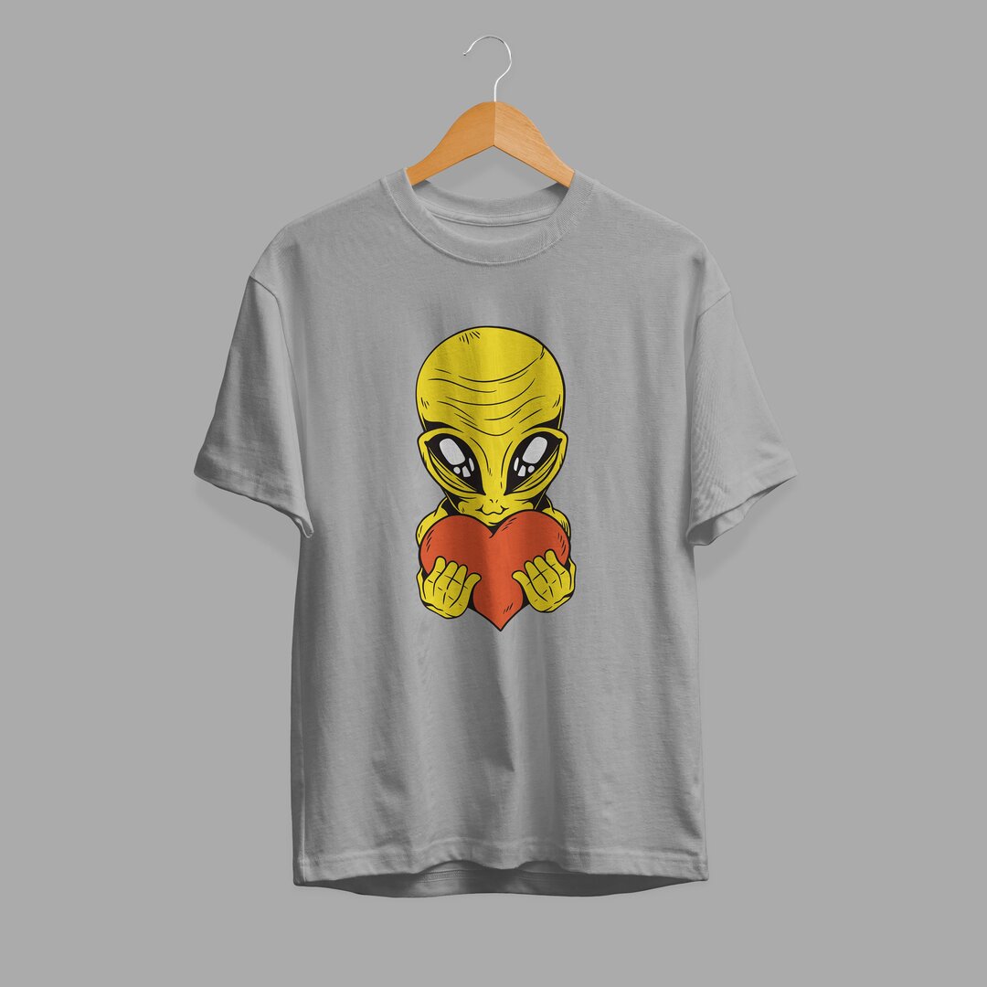 Alien With Heart Half-Sleeve T-Shirt