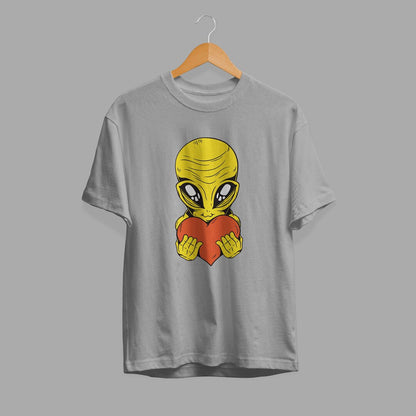 Alien With Heart Half-Sleeve T-Shirt