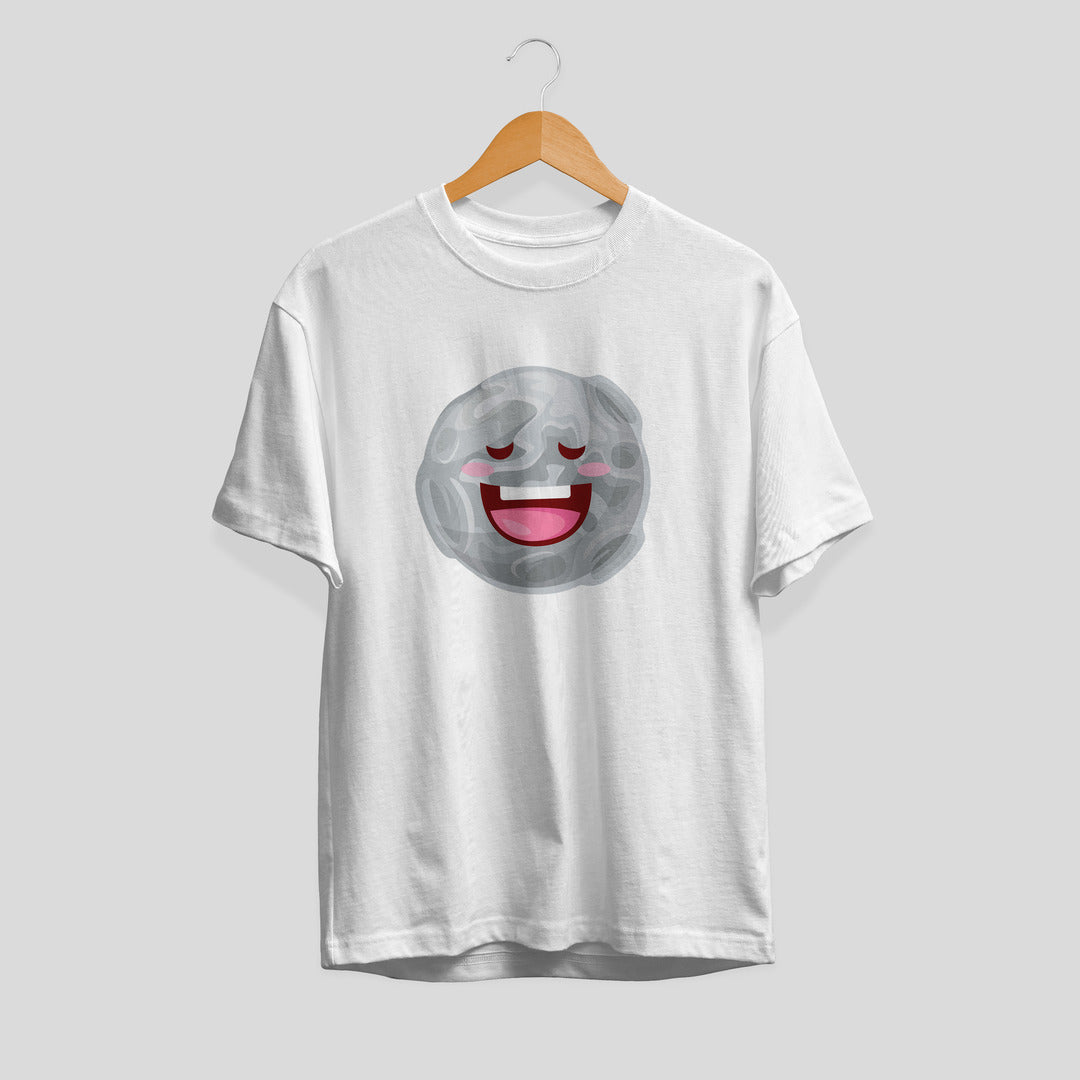 Moon Cartoon Unisex Half-Sleeve T-Shirt — White