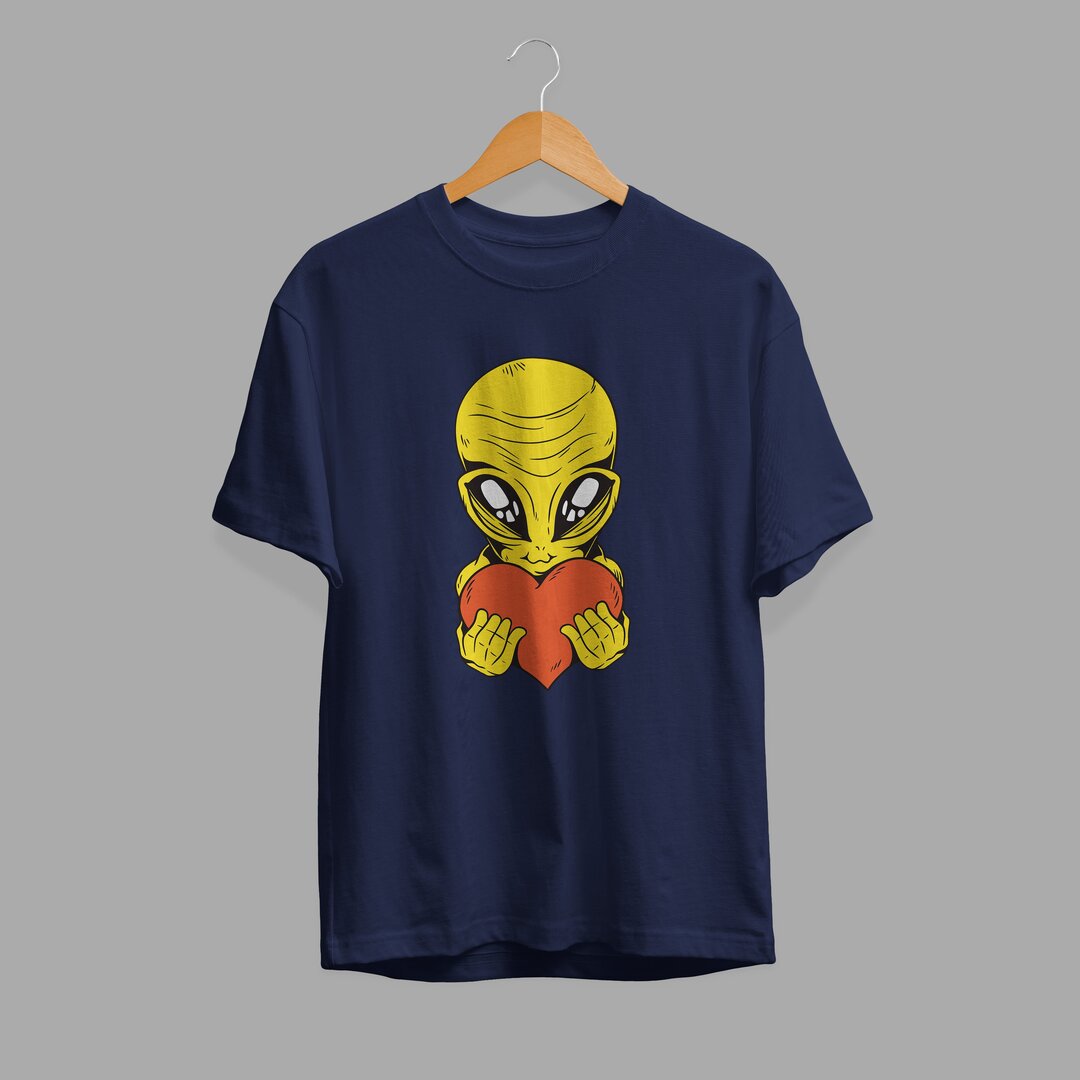 Alien With Heart Half-Sleeve T-Shirt