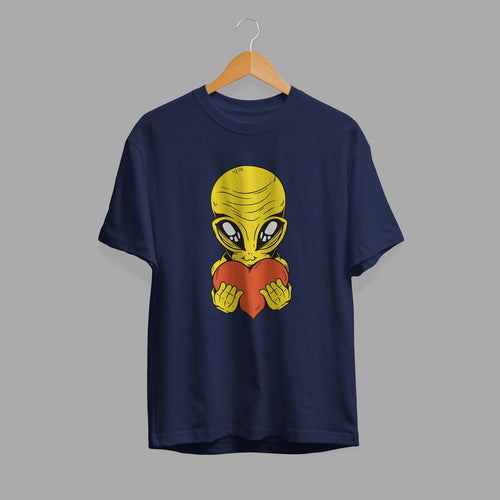 Alien With Heart Half-Sleeve T-Shirt — Navy