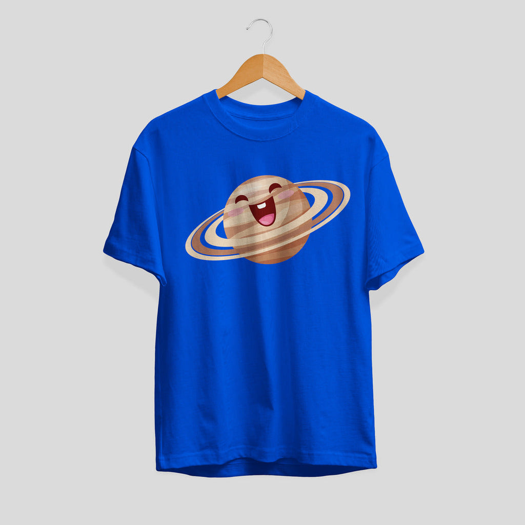 Saturn Cartoon Half-Sleeve T-Shirt — Blue