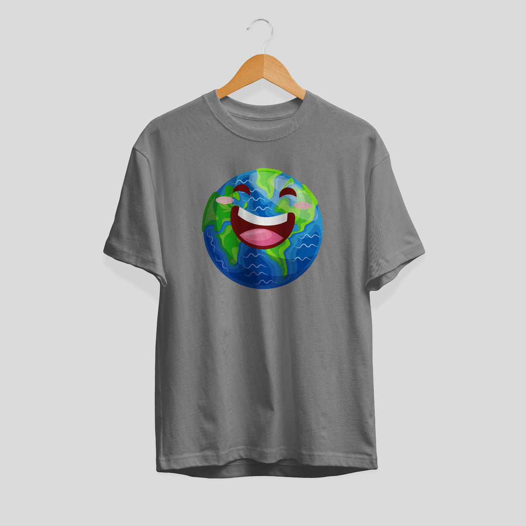 Earth Cartoon Unisex Half-Sleeve T-Shirt — Grey