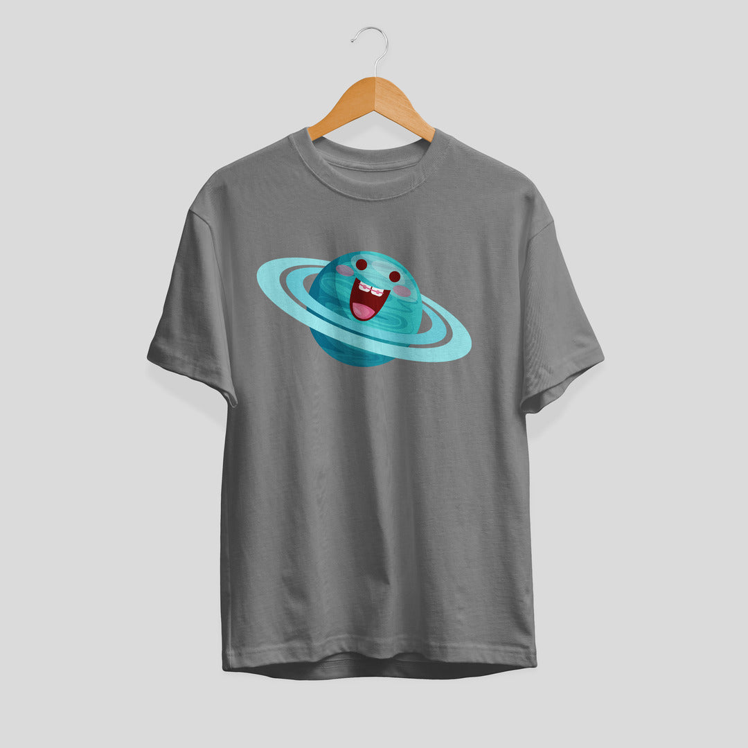 Uranus Cartoon Half-Sleeve T-Shirt — Grey