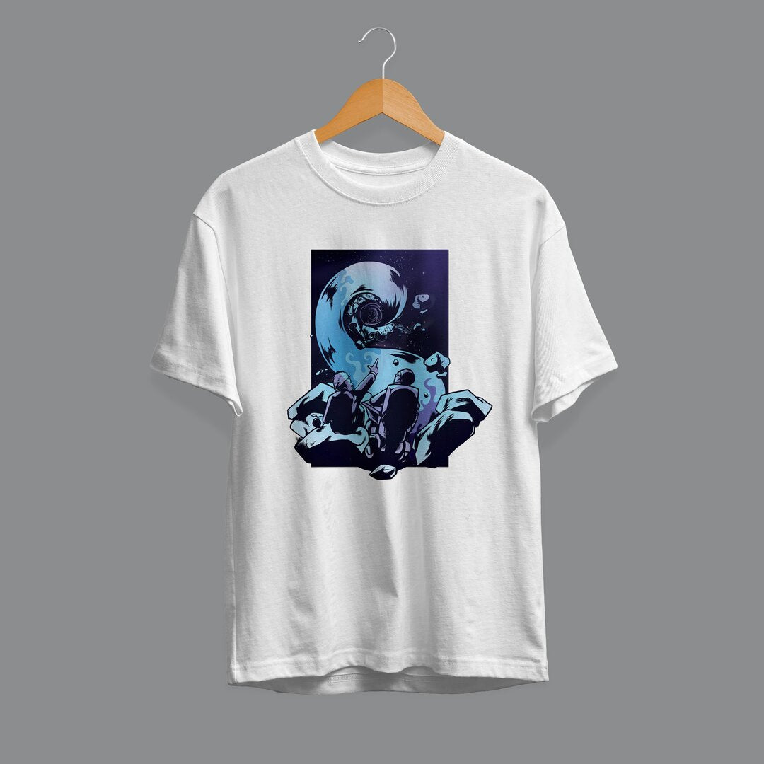 Black hole ft. Einstein & Hawking Half Sleeve T-Shirt — White