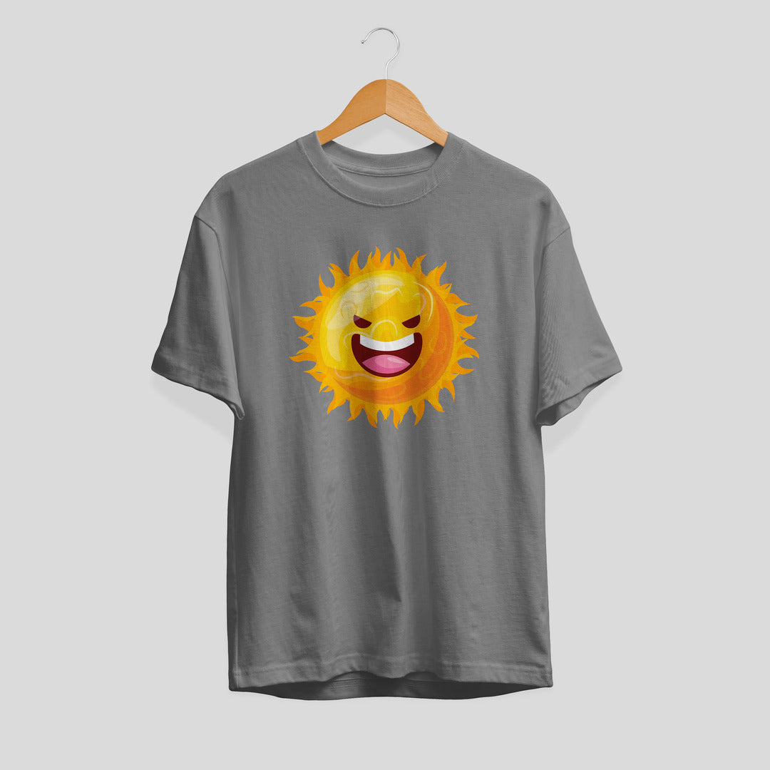 Sun Cartoon Unisex Half-Sleeve T-Shirt — Grey