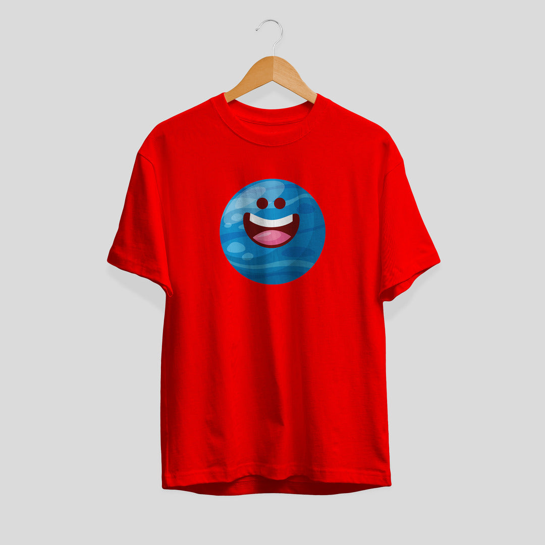 Neptune Cartoon Half-Sleeve T-Shirt — Red