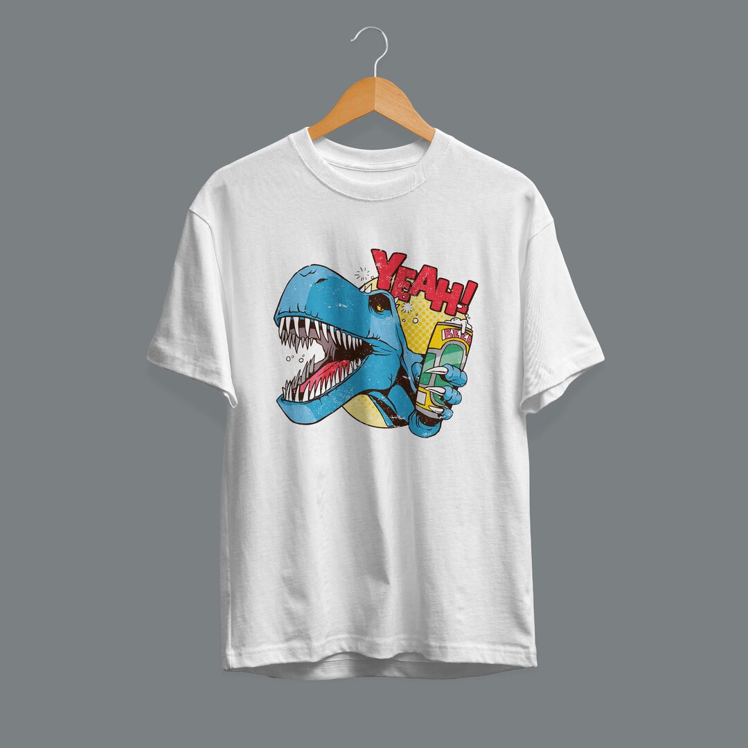 Drunk Dino Half Sleeve T-Shirt — White