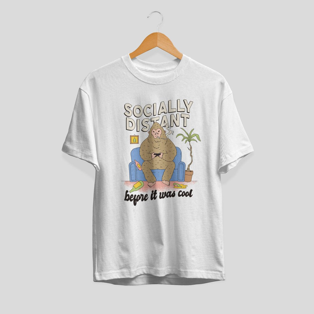 Social Distant Bigfoot Half Sleeve T-Shirt — White
